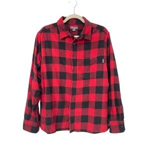 Eddie Bauer Buffalo Plaid Flannel Shirt Men's L Red Black Cotton Ranch Academia